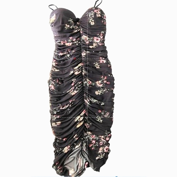 Stretchy Sweetheart Neckline Stretchy Floral on Black Bodycon Tube Dress Sz S - Picture 1 of 7